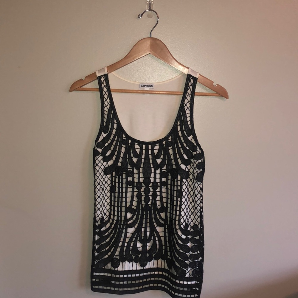 Express white tank with black lace overlay